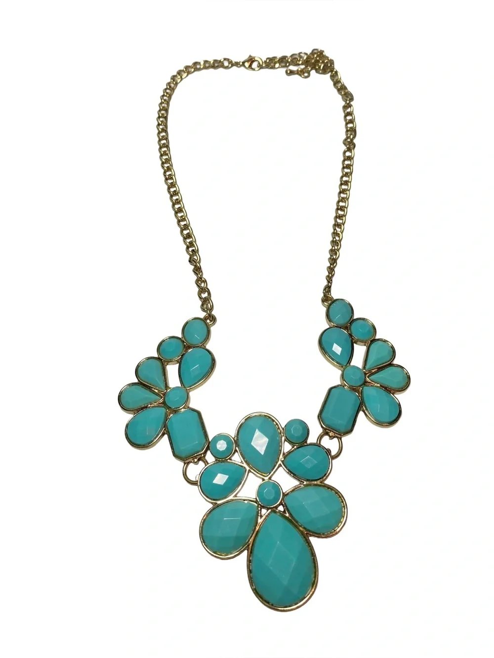 Vintage‎ Style Gold-Tone Turquoise Floral Statement Necklace Lobster Clasp